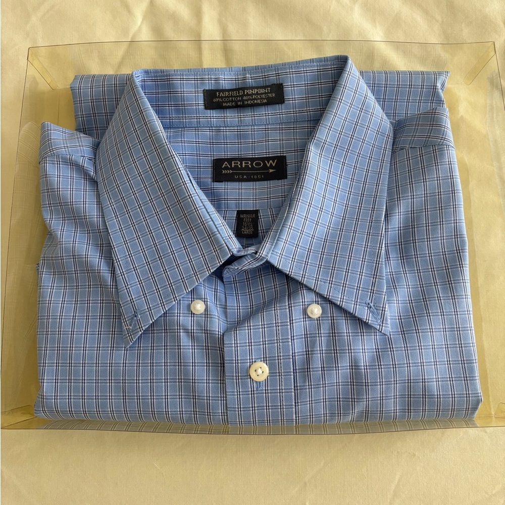 Men’s arrow blue check button-down dress shirt